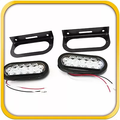 2 Clear Trailer Truck Oval 6  LED Lights LED Super Bright With Mounting Brackets • $31.68