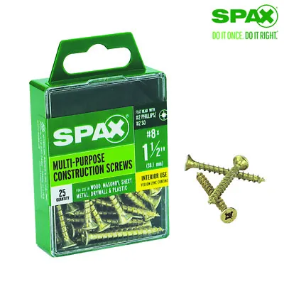 $8.99 • Buy SPAX No. 8  S X 1-1/2 In.   L Phillips/Square Flat Head Multi-Purpose Screws 25 