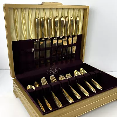 DIRILYTE DIRIGOLD GOLD TONE SILVERWARE SET 8 FLATWARE 33 Pc Box MCM Mid Century • $269.99