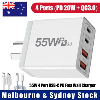 Dual USB-C 55W PD Fast Charging 4 Port Type-C Wall Charger QC3.0 Power Adapter • $16.99