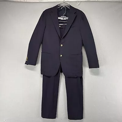 SUITSUPPLY Suit Mens 50 Blue Havana Patch Slim 2Pc Cotton Stretch Seersucker • $294.94