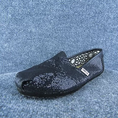 TOMS Sparkle Women Flat Shoes Black Fabric Slip On Size 8 Medium • $25