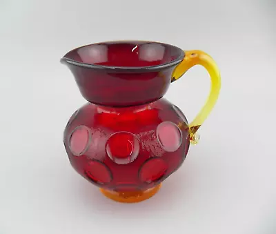 VTG Amberina Glass Pitcher 4.25  Tall Inverted Thumbprint Design With Handle EUC • $11.39