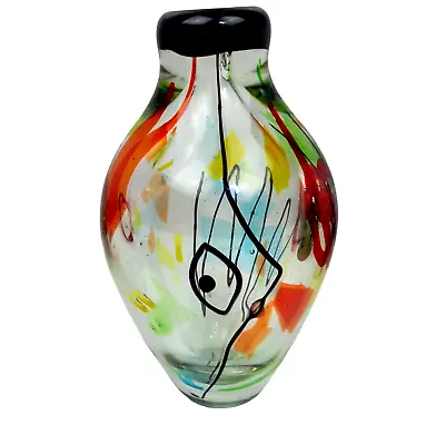 Vintage Modern Abstract Clear Art Glass Vase Picasso Style Face Hand Blown 9  • $499.97