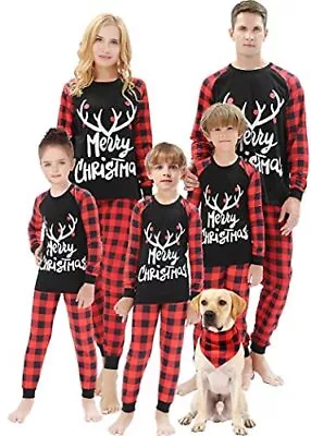 Matching Family Christmas Pajamas Women Men Plaid Deer Sleepwear Elk Clothes Pjs • $16.12