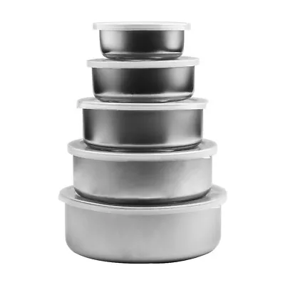 Mixing Stainless Steel Food Storage Bowls Fresh-keeping Boxes With 5 Lids Set  # • £17.71