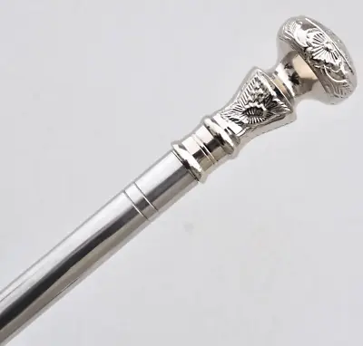 Stainless Steel Walking Hiking Stick Cane Silver Noble Luxury Vintage Handmade • $38.50