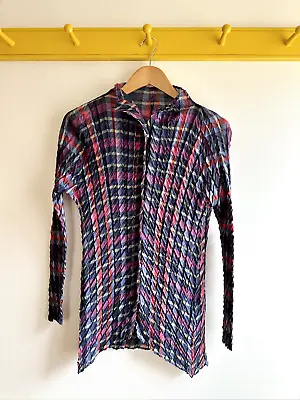 Vintage ISSEY MIYAKE Japan PLEATS PLEASE Pleated Crinkle Plaid Shirt Top 2 • $188