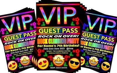 ROCK CLIMBING VIP EMOJI Bespoke Birthday Party Invitations X4 Blue Red Pink • £2.85