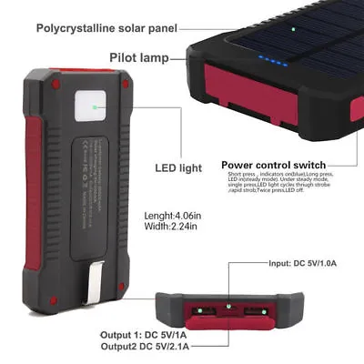 $32.95 • Buy Waterproof 50000mAh Solar Power Bank 2USB LED Battery Charger For IPhone X 8Plus