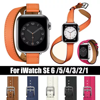 $26.99 • Buy Slim Double Tour Leather Band Strap For Apple Watch 8 7 6 5 4 SE IWatch 45 49mm
