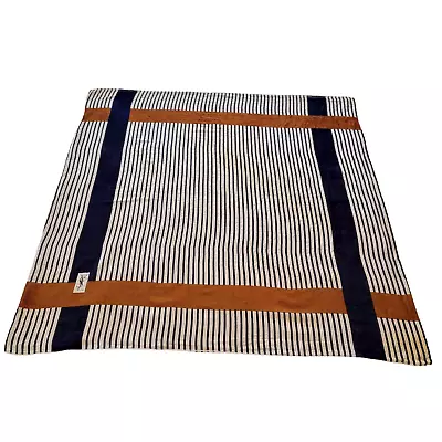 VTG YSL Yves Saint Laurent Square Scarf Hand Rolled Blue White Brown Stripe 26  • $29.89