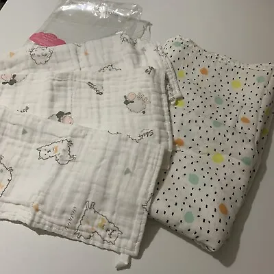 New Baby Cotton XL Swaddle Wrap Spring Sheep Design & 3 Muslin Squares • $12.63