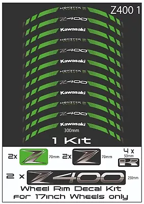 KAWASAKI Z400 Motorcycle Wheel Rim Stickers Decals Stripes Kit. • £11.99