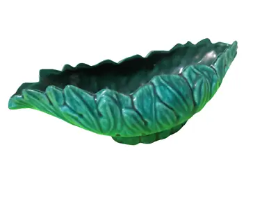 Vtg Pottery Mid Century Blue Green Bowl Serving Dish 13 L X 5 W • $14.96