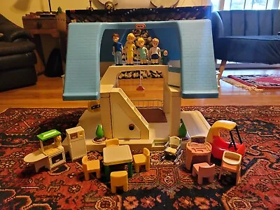 Vintage Little Tikes Place Dollhouse Blue Roof  W/ Family Swing & Furniture • $70