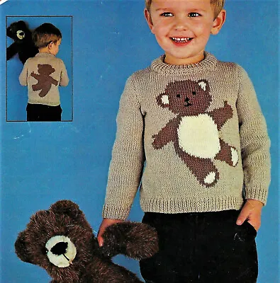 Baby Girls Boys Teddy Bear Motif Sweater Jumper KNITTING PATTERN DK 22 - 26  • £2.15