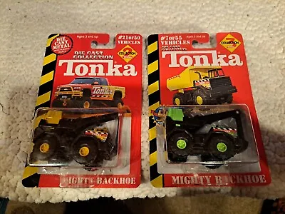 2 New Tonka #7 Green Mighty Backhoe 2002 & #21 Yellow 2000 Diecast Metal 1:64 • $10.10