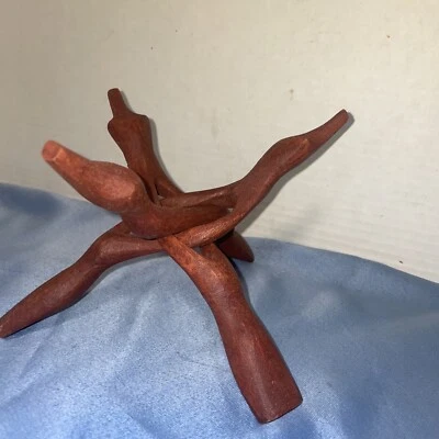 $12 • Buy VTG Wooden Interlocking Carved Snakes Tripod Stand Bowl Holder Estate Find
