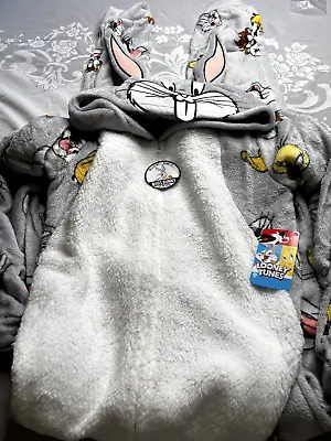 NWT XS Bugs Bunny Hoodie EARS Christmas Sleeper Unionsuit Costume Looney Tunes • $28.80