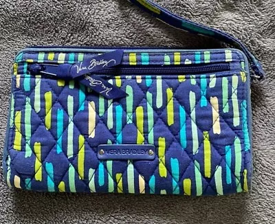 Vera Bradley Katalina Showers Wristlet Pouch Wallet Zip Top 8  X  4  Logo Blue  • $4.99