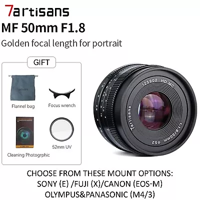 7artisans 50mm F1.8 APS-C Prime Lens Large Aperture Camera Lens For Sony Fuji X  • £59.40