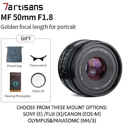 7artisans 50mm F1.8 PortraitMF Prime Lens For EOS-M/E/X/Micro4/3 FUJI FX Cameras • £59.40
