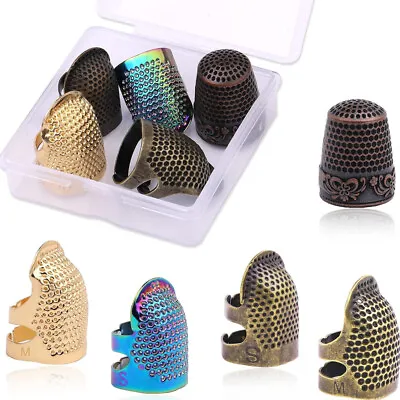 5Pcs Sewing Thimble Shield Metal Finger Protector Tool Needle Embroidery W/ BOX • $2.25