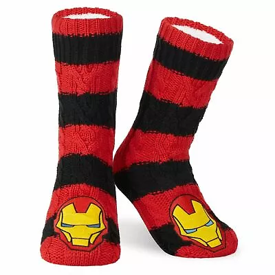 Marvel Fluffy Socks Mens Slipper Socks Iron Man Warm Knitted Socks • £14.49