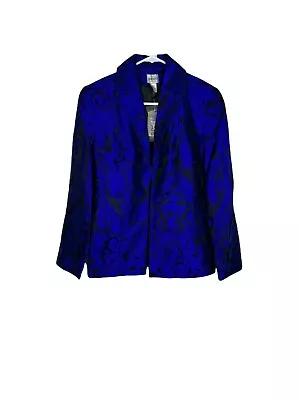 Chico's 0 Jacket Blazer Long Sleeve Royal Design Paulette 100% Silk Blue  • $101.91