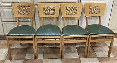 4 Vtg MCM Mid Century Modern 1960s Stakmore Wooden Folding Chairs Wood Green • $359.99