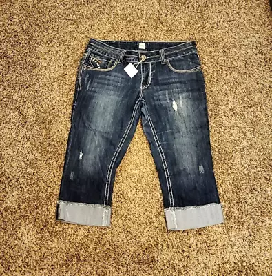 EUC H2J Folded Capris Crop Jeans Semi-Distressed Juniors 15/16 Or 14 W Orig$95+ • $40