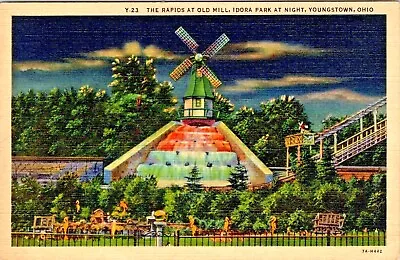 Postcard Youngstown OH IDORA PARK AT NIGHT The Rapids At Old Mill Vintage Linen • $5.44