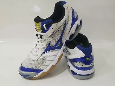 Mizuno Ladies Wave Bolt Royal Blue White Silver Athletic Shoe Sz W8.5 9KV-28425 • $36