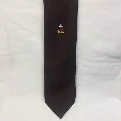 Vintage Disney Branded Cervantes Necktie Embroidered Mickey Mouse Brown 56 X3.75 • $12