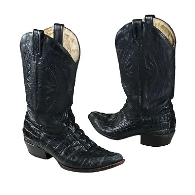 Rudel Cowboy Boots Men’s Sz 10 EE Black Cowhide Leather Alligator Style Western • $69.99