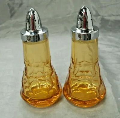 Vtg Viking GEORGIAN Amber Topaz 4 1/2  Salt & Pepper Shaker Set Metal Lid #6900 • $13.95