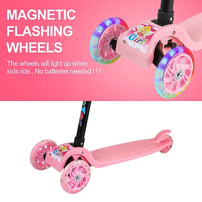 Kids Child Kick Push Scooter 3 Wheels LED Flashing Tilt Lean Scooter Boys  Girls • £17.19