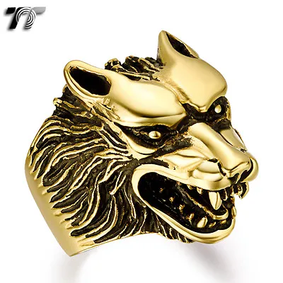 $17.54 • Buy High Quality TTstyle 316L Gold Stainless Steel Wolf Ring Size 7-15 (RZ04J) NEW