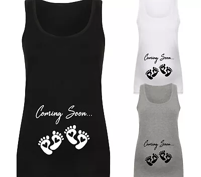 Twins Coming Soon Vest Tank Top Baby Feet Cute Maternity Baby Shower Gift • £14.25