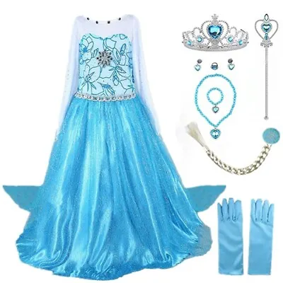  Elsa Costume Princess Party Girls Costume Dress With Accessories Set 2-10Y • $23.98