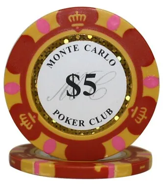 MRC POKER 50pcs 14g Monte Carlo Poker Club Poker Chips $5 • $15.99