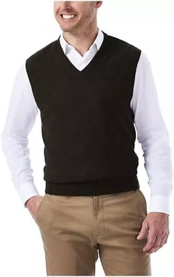 HAGGAR Dark Brown Diamond Textured V-Neck Pullover Sweater Vest NEW Medium M • $29.99
