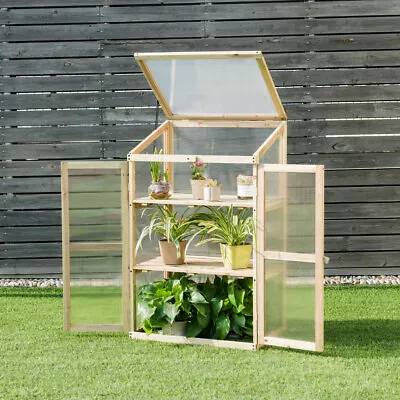 3 Tier Plant Wooden Greenhouse Flower Vegetable Cold Frame Transparent Growhouse • £69.95