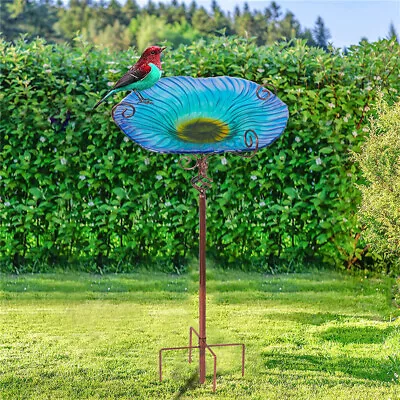 31.1  Unique Garden Bird Bath Stake Glass Birdfeeder Bowl Water Ornament Stand  • $31.96