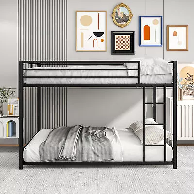 Full Over Full Metal Bunk Bed Frame With 2 Ladders And Full Size Trundle Black • $287.21