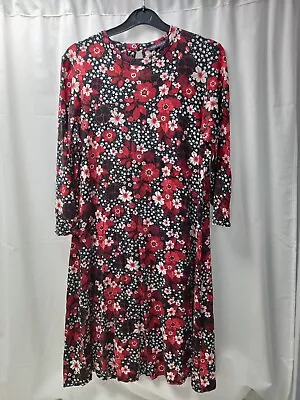 ❤️ Marks And Spencer Black And Red Patterned Jersey Dress Size 14 Vgc • £4.99