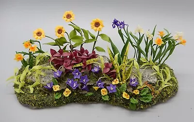 Vintage Garden Flower Bed With Sunflowers Artisan Dollhouse Miniature 1:12 • $9.99