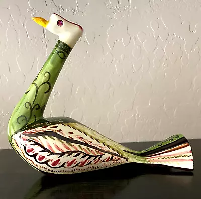 Vintage Ceramic Jewelled Eyed Bird Figurine Hand Painted Folk Art • $19.99