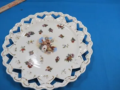 Victoria Carlsbad Austria Cherub Light Blue Reticulated Porcelain Cake Plate 9.5 • $7.50